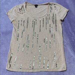 Ann Taylor Beige Sequin Short Sleeve Top